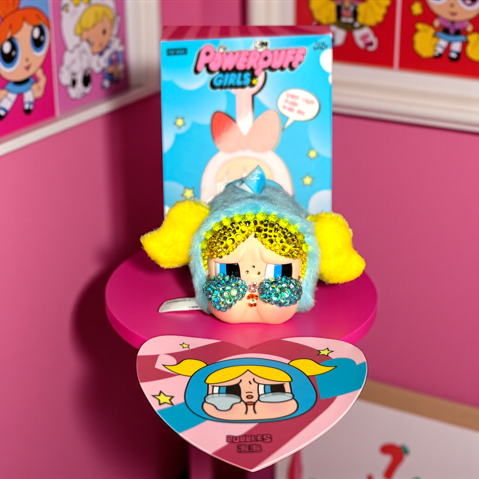 POP MART Custom CRY BABY x POWERPUFF GIRLS Vinyl Face Plush Pendant (Bubbles) – Luxe By Meena Exclusive
