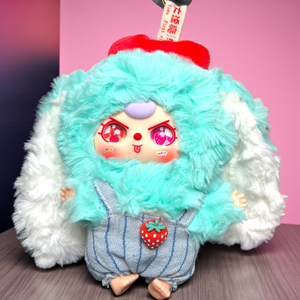 Baby Three – Macaroon V2 Confirmed Mint Rabbit Plush Pendant (Strawberry Overalls & Special Eyes)