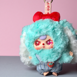 Baby Three – Macaroon V2 Confirmed Mint Rabbit Plush Pendant (Strawberry Overalls & Special Eyes)