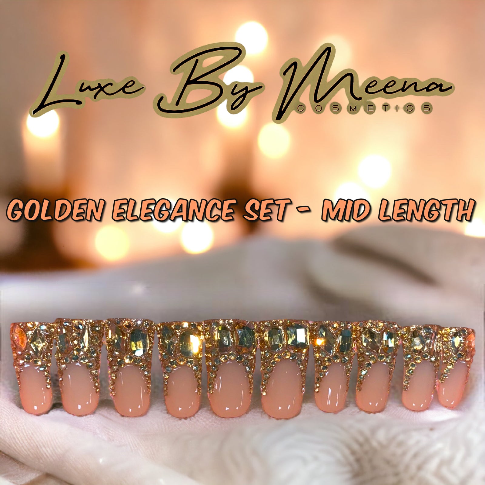 Golden Elegance - Handmade Press-On Nail Set