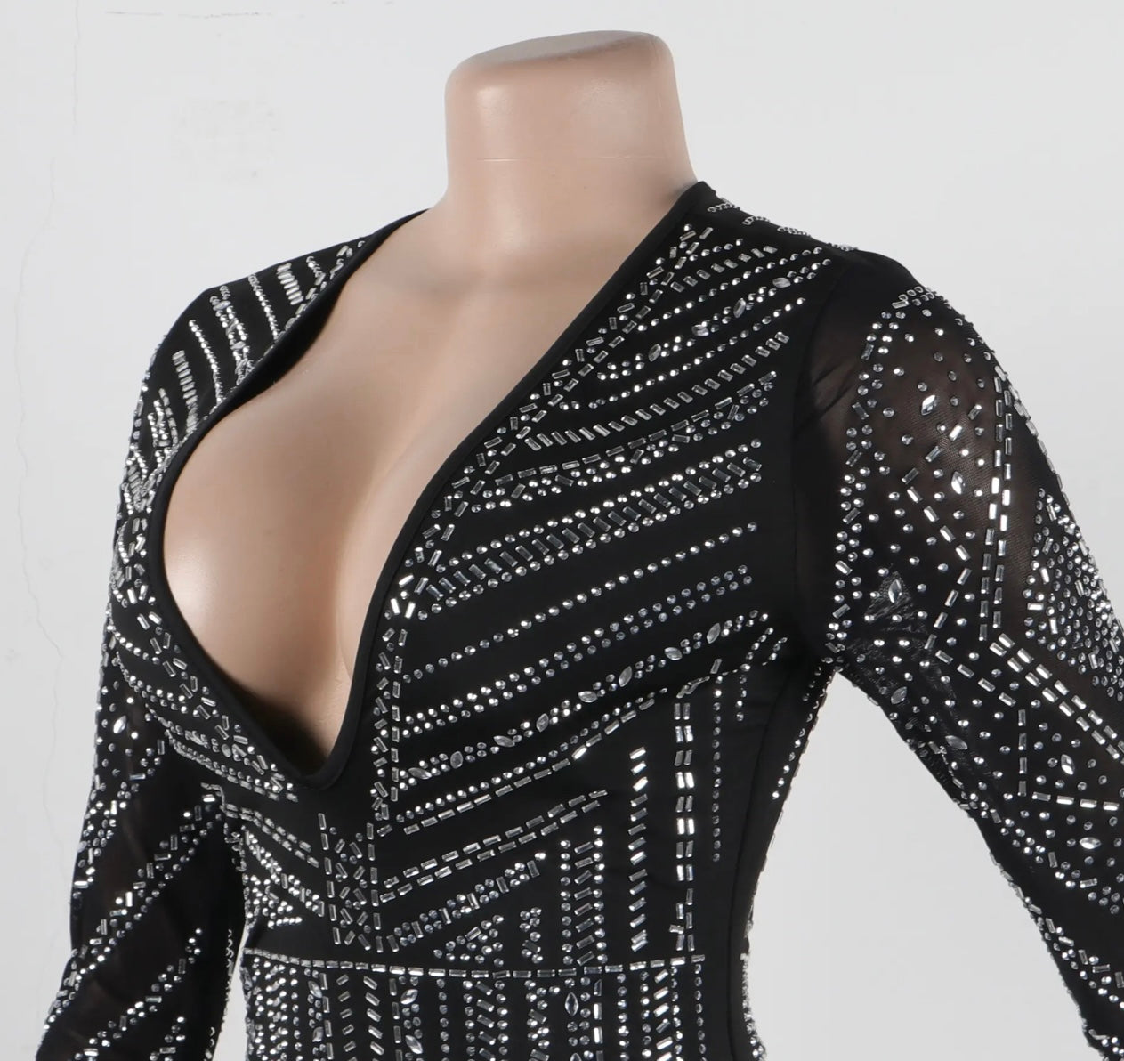 Midnight Sparkle - Long Sleeve Shorts Silver Bling Jumpsuit