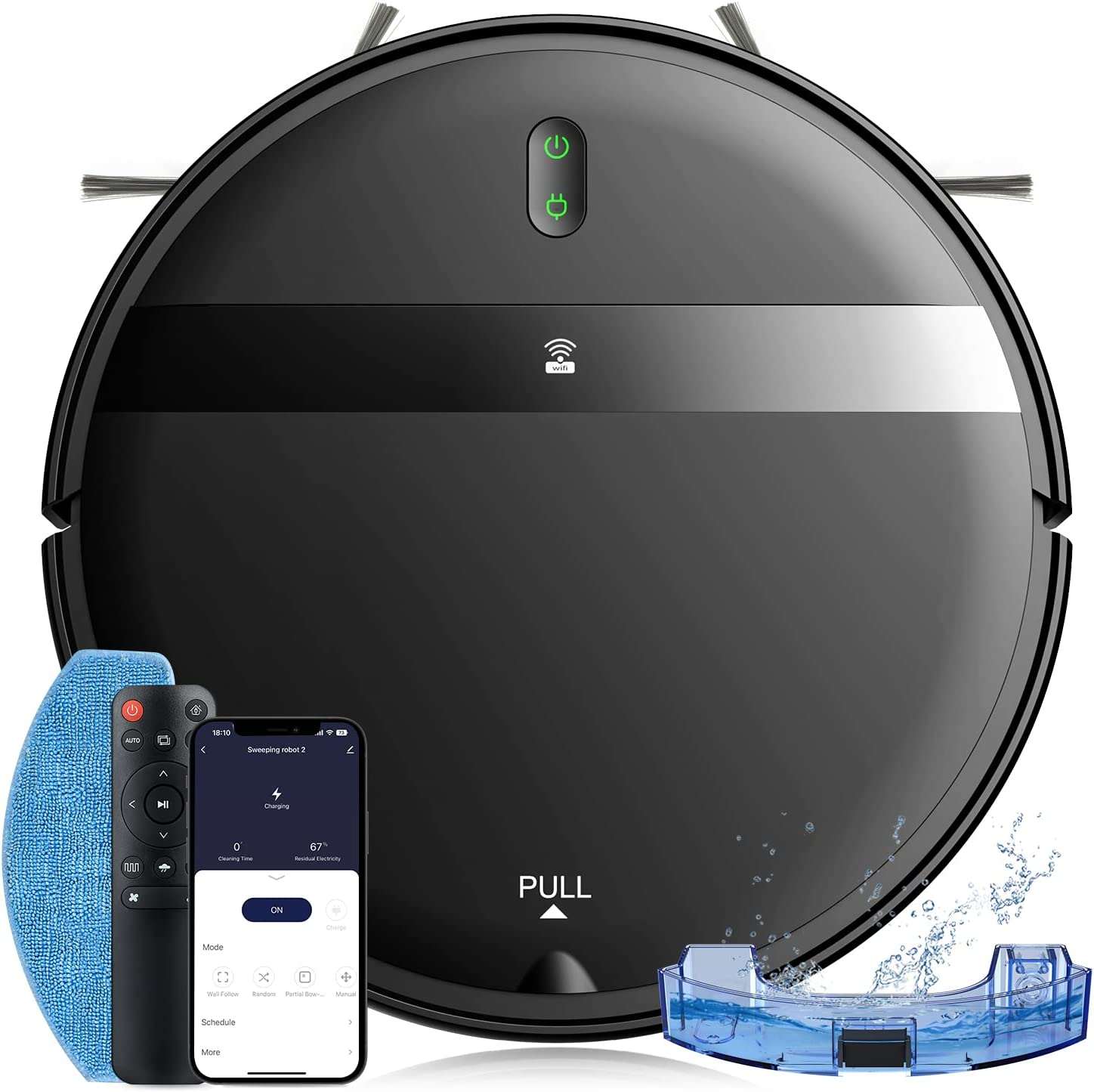 Robot Vacuum and Mop Combo, WiFi/App/Alexa, 2 in 1 Robot Vacuum Cleaner with Tangle-Free Cyclone Suction, Scheduled Cleaning, Automatic Recharge Robotic Vacuum Cleaner for Pet Hair, Low Carpet