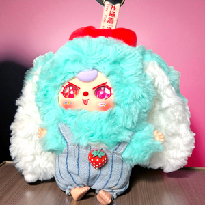 Baby Three – Macaroon V2 Confirmed Mint Rabbit Plush Pendant (Strawberry Overalls & Special Eyes)