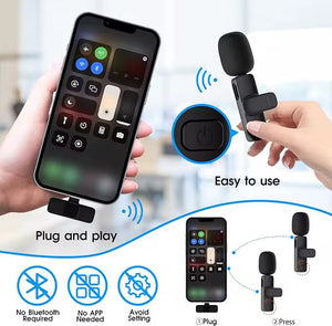 K9 Mini Live Noise Cancelling Wireless Clip Lavalier Microphone Set (2 Pack) IPhone & Android Compatibility