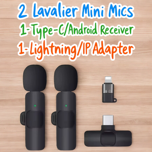 K9 Mini Live Noise Cancelling Wireless Clip Lavalier Microphone Set (2 Pack) IPhone & Android Compatibility