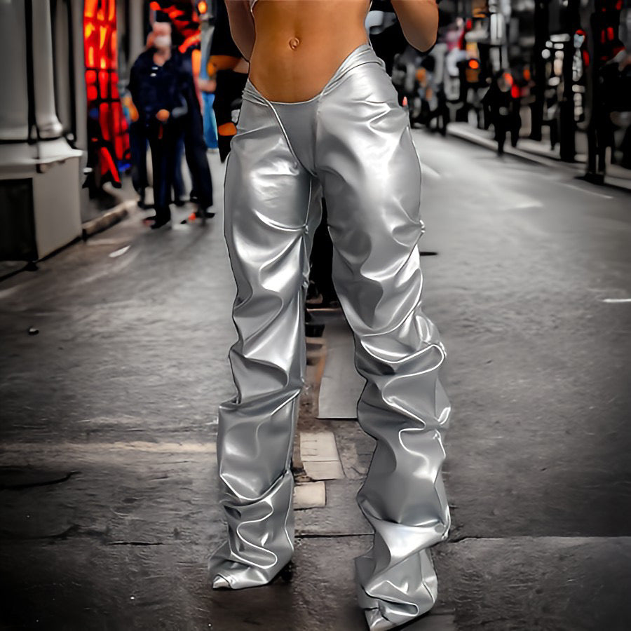 Moonwalker - Faux Leather Ruched Pants