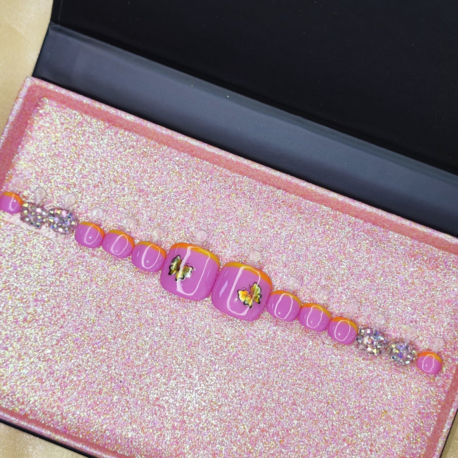 Blushing Butterfly Toenails - Handmade Press-On Nail Set