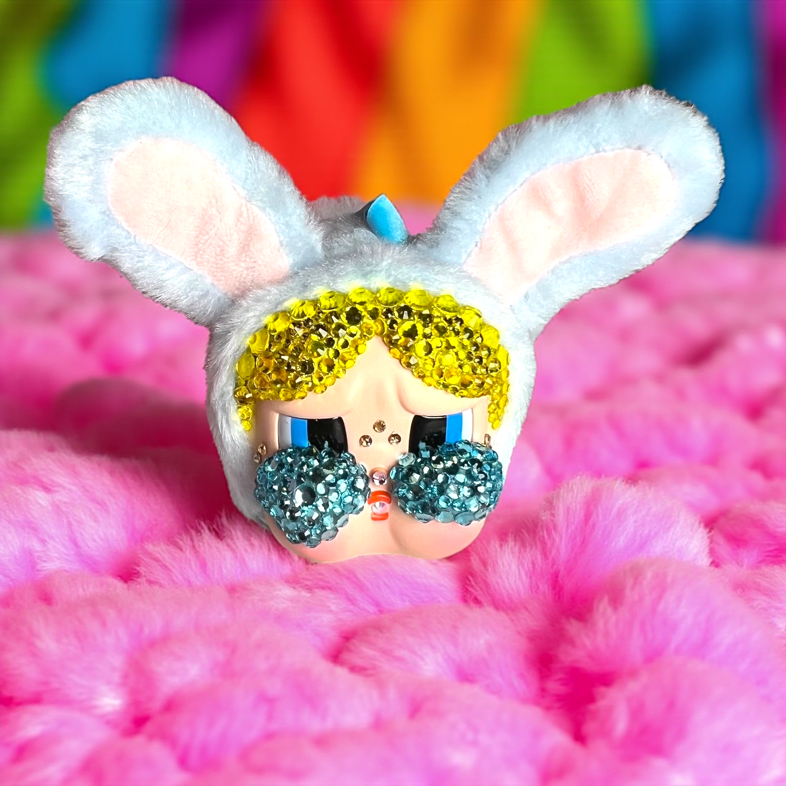 POP MART Custom CRY BABY x POWERPUFF GIRLS Vinyl Face Plush Pendant (Bunny Bubbles) – Luxe By Meena Exclusive