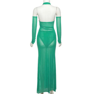 Emerald Enchantment Sheer Maxi Dress 4 Piece Set