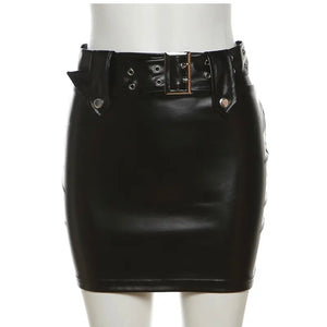 Bad Gyal Faux Leather Jacket, Mini Skirt & Belt Set