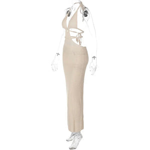 Island Breeze Knitted Backless Maxi Dress