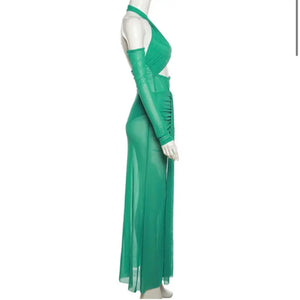 Emerald Enchantment Sheer Maxi Dress 4 Piece Set