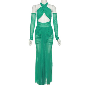 Emerald Enchantment Sheer Maxi Dress 4 Piece Set