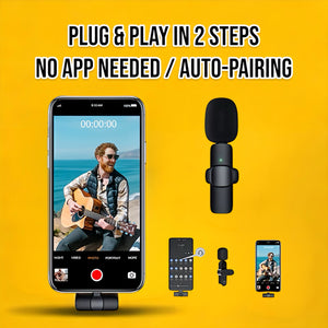 K9 Mini Live Noise Cancelling Wireless Clip Lavalier Microphone Set (2 Pack) IPhone & Android Compatibility