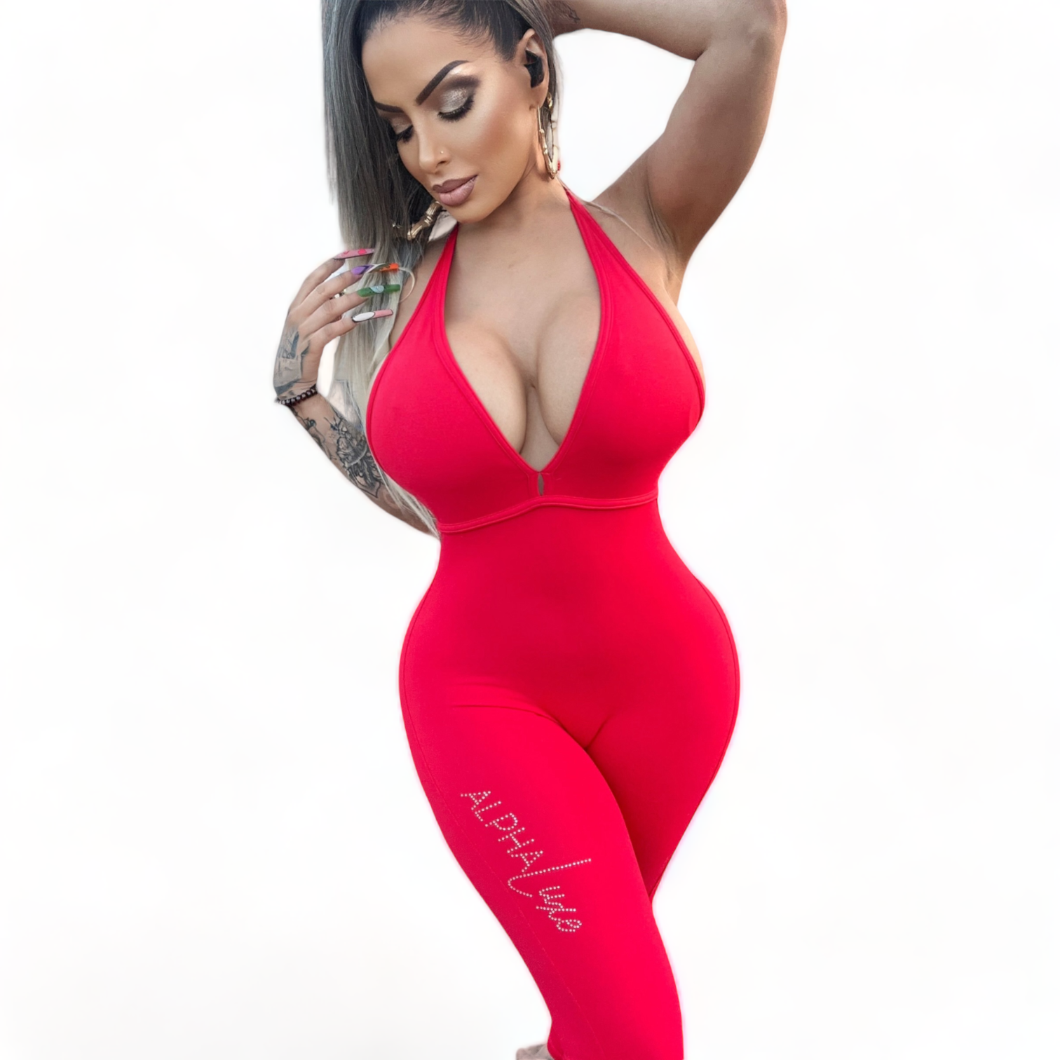 AlphaLuxe Deep V Bodysuit (Red)
