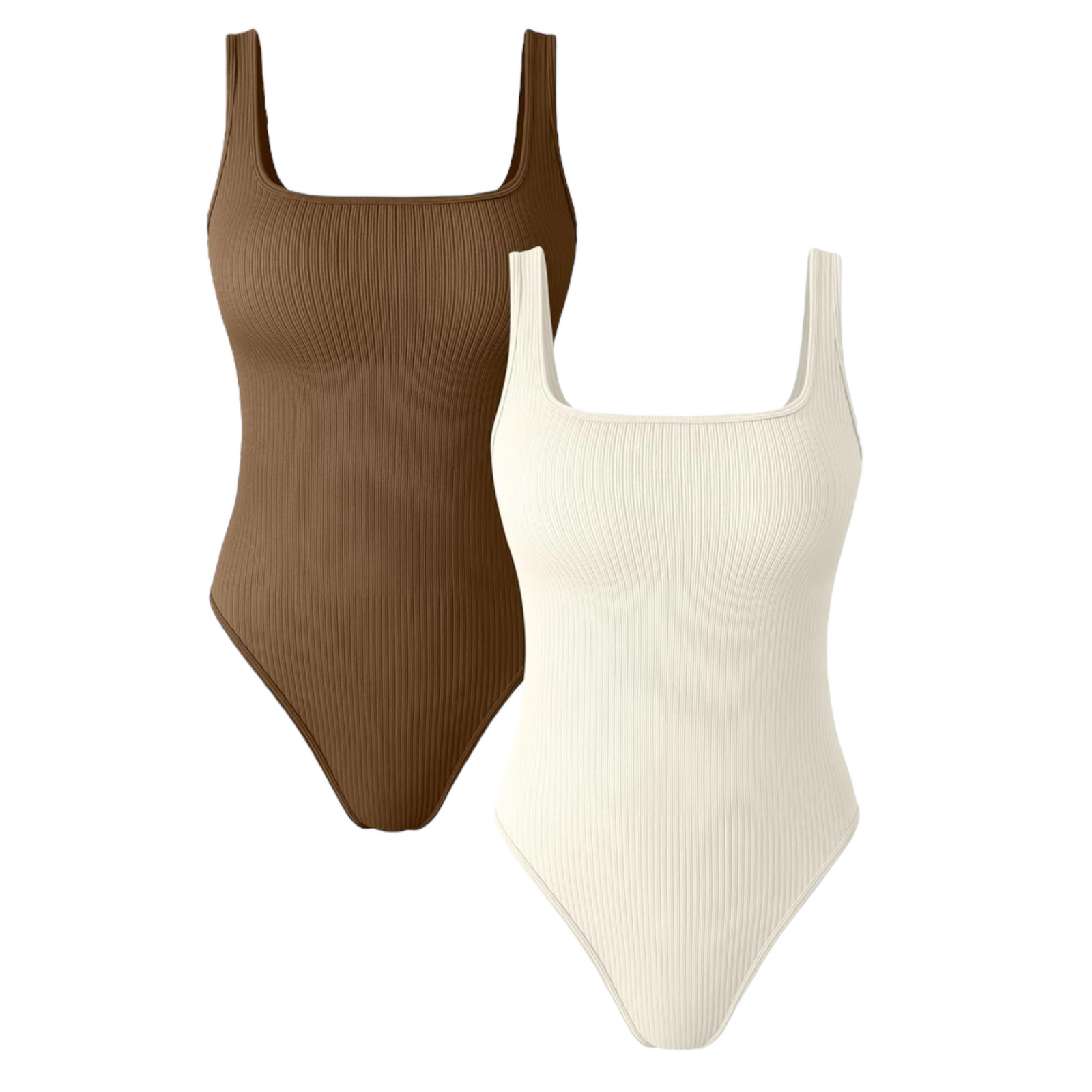 2 Pack Women's Thong Square Neck Bodysuits Womenswear Underwear Sexy Ribbed Tummy Control Tops Bodysuit