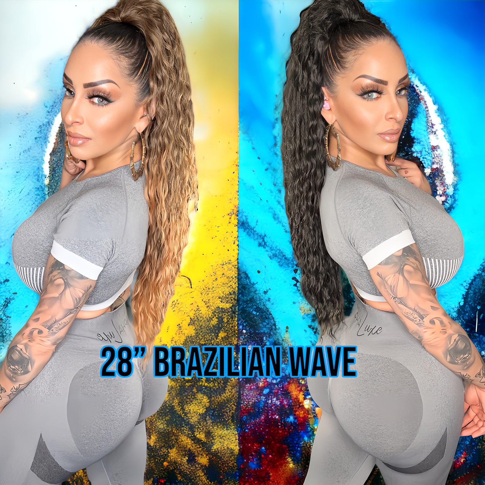 28” Brazilian Wave Luxury Ponytail Extensions