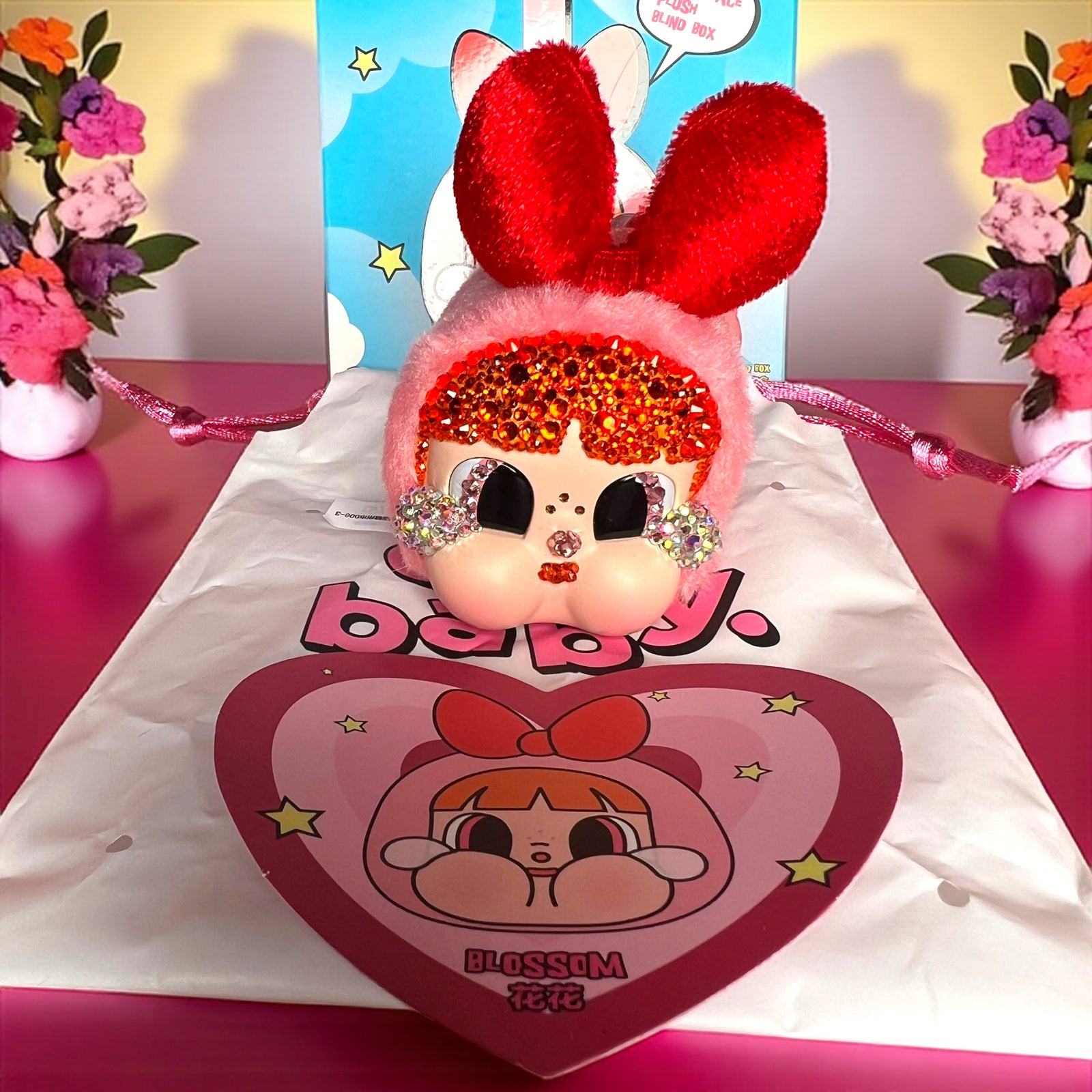 POP MART Custom CRY BABY x POWERPUFF GIRLS Vinyl Face Plush Pendant (Blossom) – Luxe By Meena Exclusive