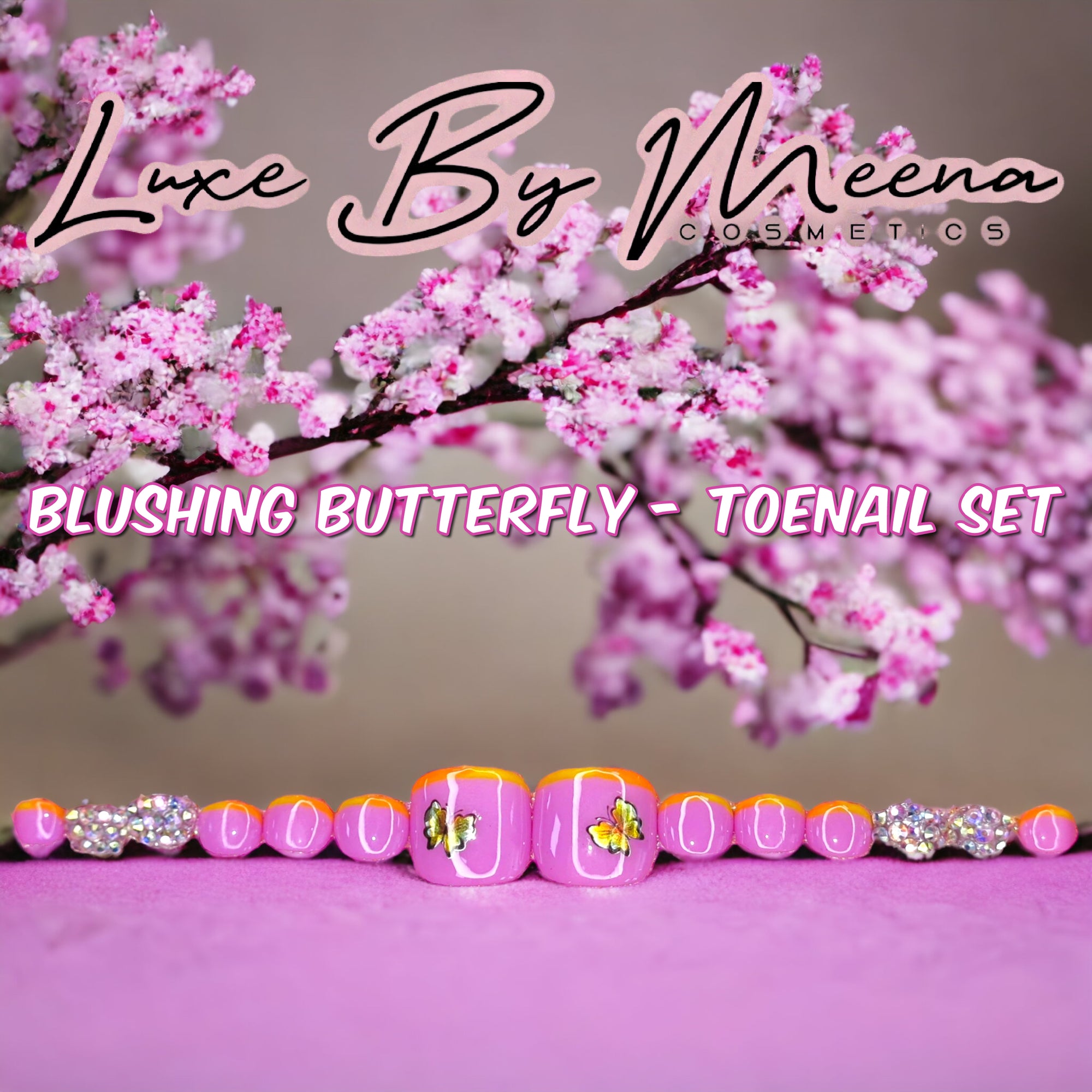 Blushing Butterfly Toenails - Handmade Press-On Nail Set