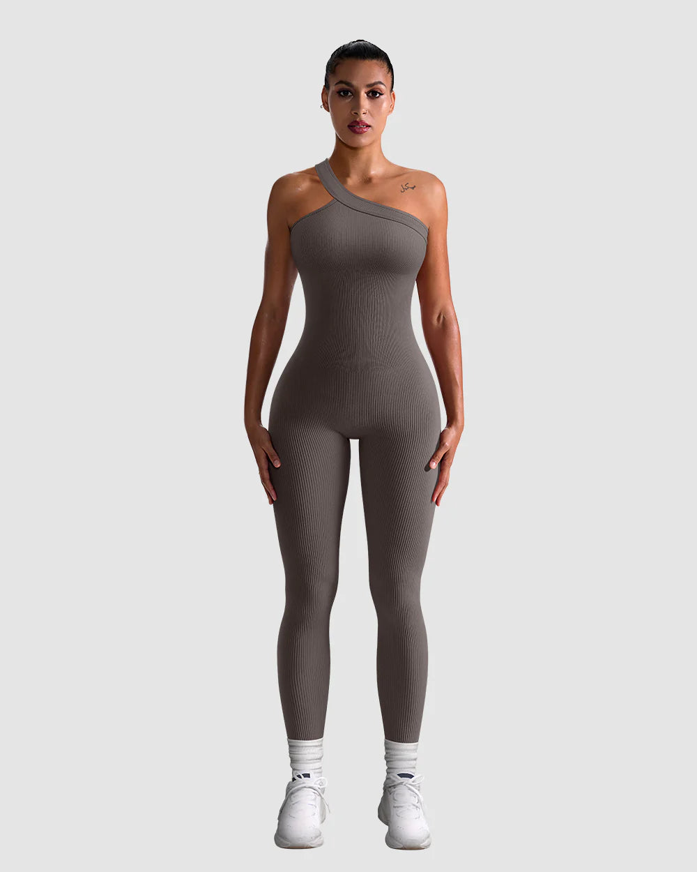 OQQ Ribbed One Shoulder Jumpsuit