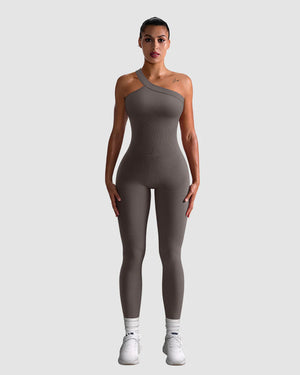 OQQ Ribbed One Shoulder Jumpsuit
