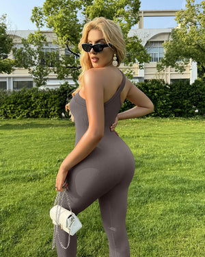 OQQ Ribbed One Shoulder Jumpsuit