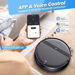 Robot Vacuum and Mop Combo, WiFi/App/Alexa, 2 in 1 Robot Vacuum Cleaner with Tangle-Free Cyclone Suction, Scheduled Cleaning, Automatic Recharge Robotic Vacuum Cleaner for Pet Hair, Low Carpet