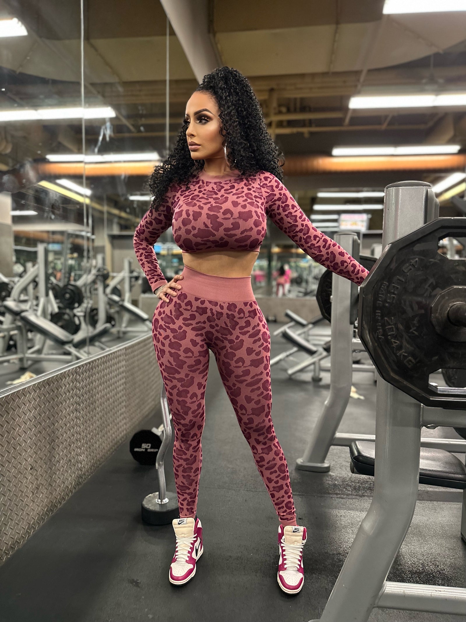 Cougar 2 Piece Activewear Pant Set (Berry Leopard )