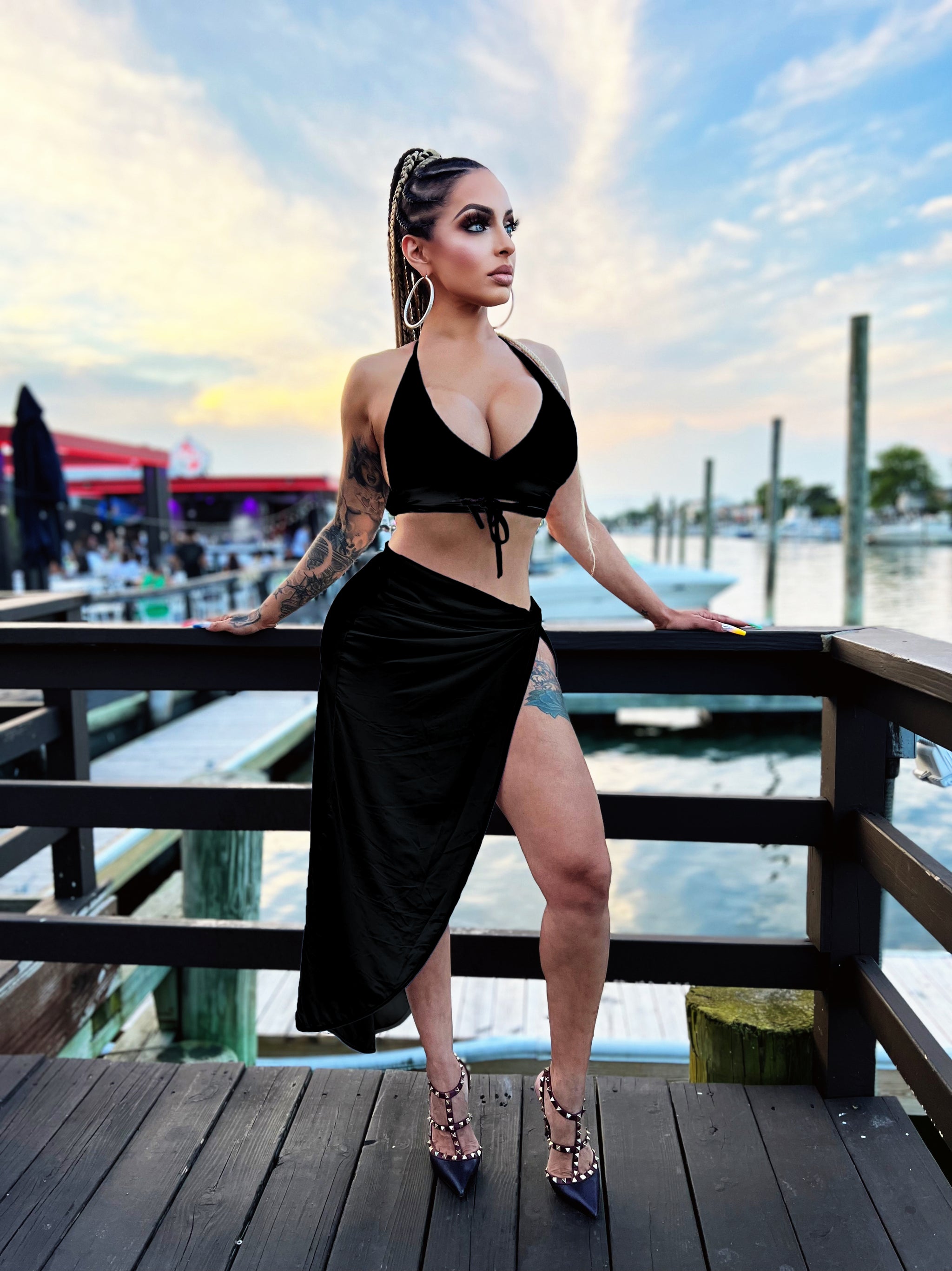 Greek Goddess 2 Piece Set (BLACK) - Luxe by Meena Greek Goddess 2 Piece Set (BLACK) - Luxe by Meena